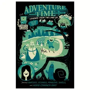 2D Flat, 2D Flat, One Piece of a Borderless Canvas Print Featuring Adventure Time, Showcasing The Whimsical Land of Legends with Characters Like Finn, Jake, And Marceline. This Vibrant 30.48X45.72 cm Artwork Is Perfect for Decorating Your Living Room