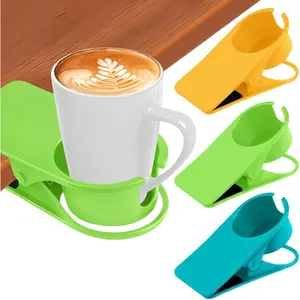 3PCS Drinking Cup Holder Clip Chair Desk Bottle Cup Stand DIY Glass Clamp Storage Saucer Clip with Groove for Potted Plant Beverage Coffee Mug for Home Office (Yellow Green Blue)