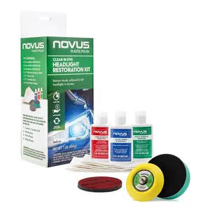 NOVUS Clear in Five Headlight Restoration Kit, Restoration for Car Headlights, 2 Ounce 1, #2, and #3 Bottles, Buffing Pad, Backing Pad Drill Attachment, 1,000 Grit Sanding Disk, 3 Polish Mates