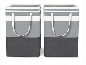 2 Pack Waterproof Collapsible Laundry Hamper, Tall Soft Clothes Storage Basket with Extended Handles, Lightweight No Wire Frame Organizer for Home, Dorm & Travel Use