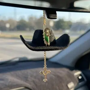 St. Jude Car Blessing Charm. Handmade Protection Gift Decoration, Black Sombrero Car Ornament Car Trinkets, Car Hanging Ornament