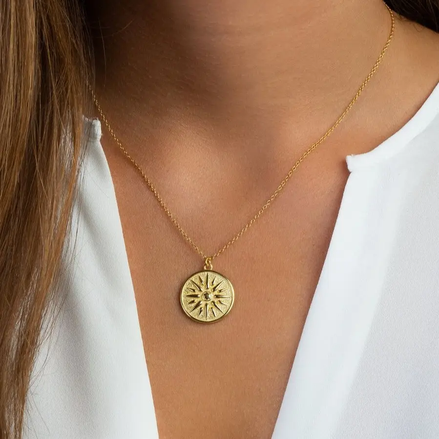 VIROMY 14K Gold Plated Necklaces for Women Dainty Sun Coin Choker Medallion  Necklace Minimalist Jewelry Summer Elegant Chain