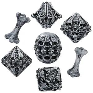 Dnd Dice Set with Skull Theme, Halloween, Resin Material, 7-Piece Multi-Faceted Dice for Role-Playing Games, Includes Dice Bag, Beginner Friendly