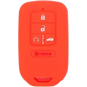 Silicone Cover Protector Case Holder Skin Jacket Compatible with Honda 4+1 Hold Button 5 Buttons Smart Remote Key Fob CV4211 Orange