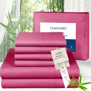 MUXHOMO Bamboo Cooling Bed Sheet Set, Queen Size Bedding, Soft Breathable Comforter, Deep Pocket Hotel Luxury Skin Friendly, Bedroom, Guest Room, Hotel Bedding