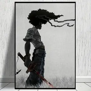 African Samurai Anime Poster, Room  Poster,Decoration Painting, Canvas Wall Art, Poster Painting,  Frameless Hanging Ornaments Artistic Photo Print Black