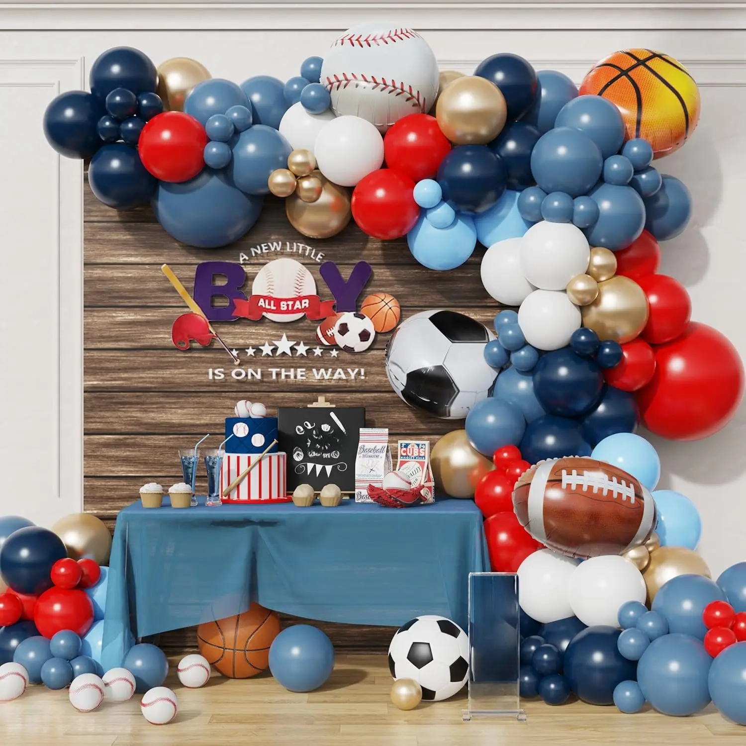 Dusty Blue  Theme Birthday Party Balloons Garland Arch Kit with 149 count Football Vollyball Soccer Baseball Basketball Party Balloons for  Favor Theme Birthday Party Decorations (Colorful)