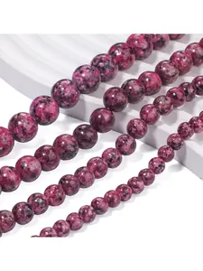 6/8/10/12mm Natural Stone Red Spot Jasper Round Loose Spaced Beads for Jewelry Making DIY Exquisite Bracelets, Necklaces, Earrings Crafts Women's Gifts