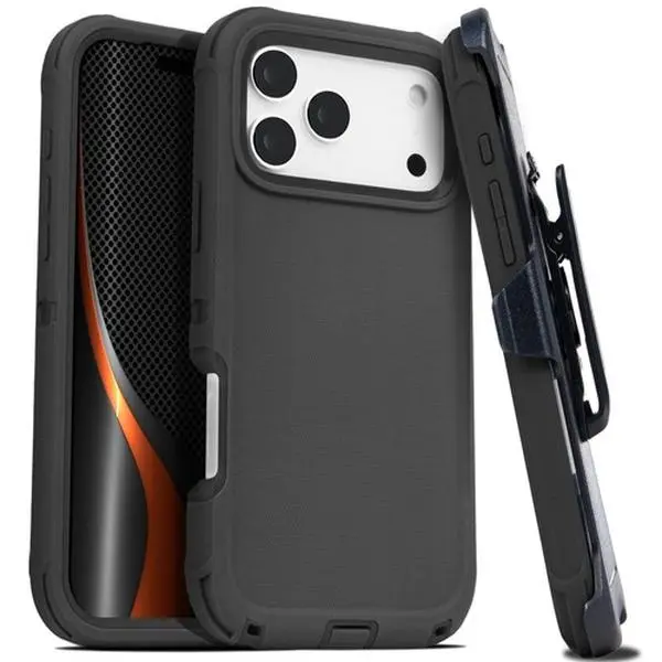 For iPhone 17 Pro Max Case 17 Air Phone Cover Bumper Shockproof with Belt Clip (Black)