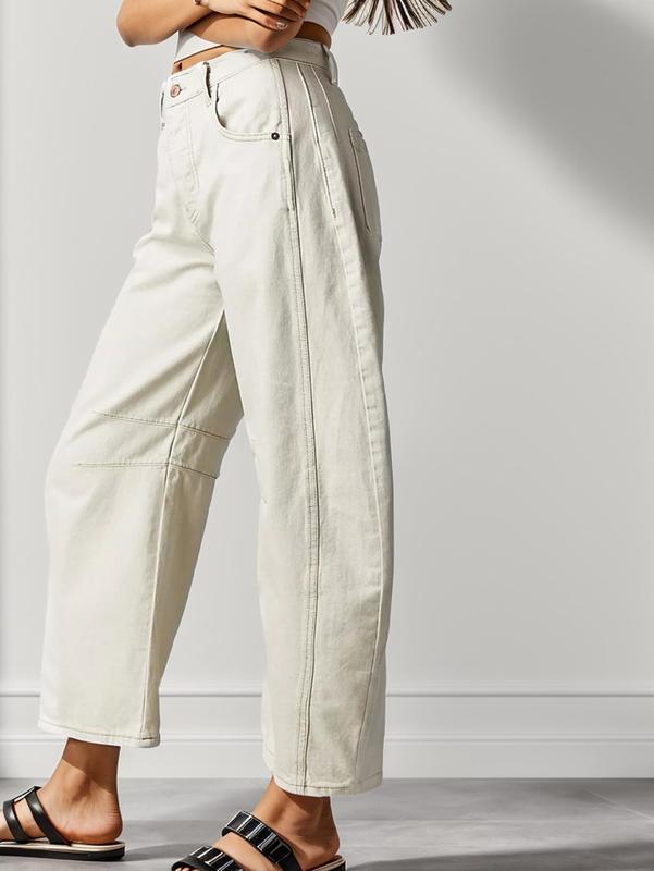 Naeduo Women's Baggy Boyfriend Jeans Vintage Wide Leg Mid Rise Barrel Denim Ankle Pants with Side & Back Pockets Comfortable Breathable Fabric for Autumn Streetwear