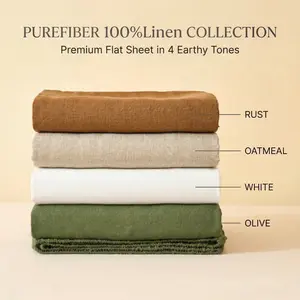 PUREFIBER 100% Linen Flat Sheet – Breathable Soft Washed Bed Sheet, Soft Natural Flax, OEKO-TEX Certified