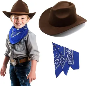 Kids Cowboy Hat and Bandana for Age 5-10, Cowgirl Costume Set for Boys and Girls