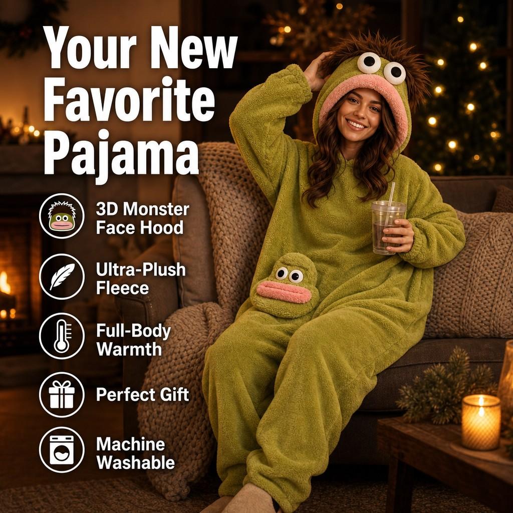 big mouth monster onesie cursed comfort fluffy loungewear for women men oversized one size, high-density upgraded plush costume, full accessory kit includes comb & monster foot covers, unique whimsical gift for halloween cosplay home leisure