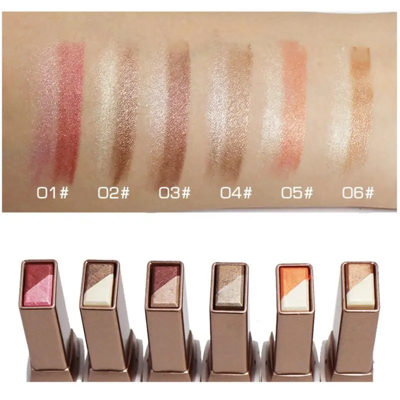 6-Piece Portable Dual-Tone Gradient Eyeshadow Stick Kit, Waterproof, Smudge-Proof, Shimmer Glitter Cream Eye Makeup, Easy-to-Apply for Beginners