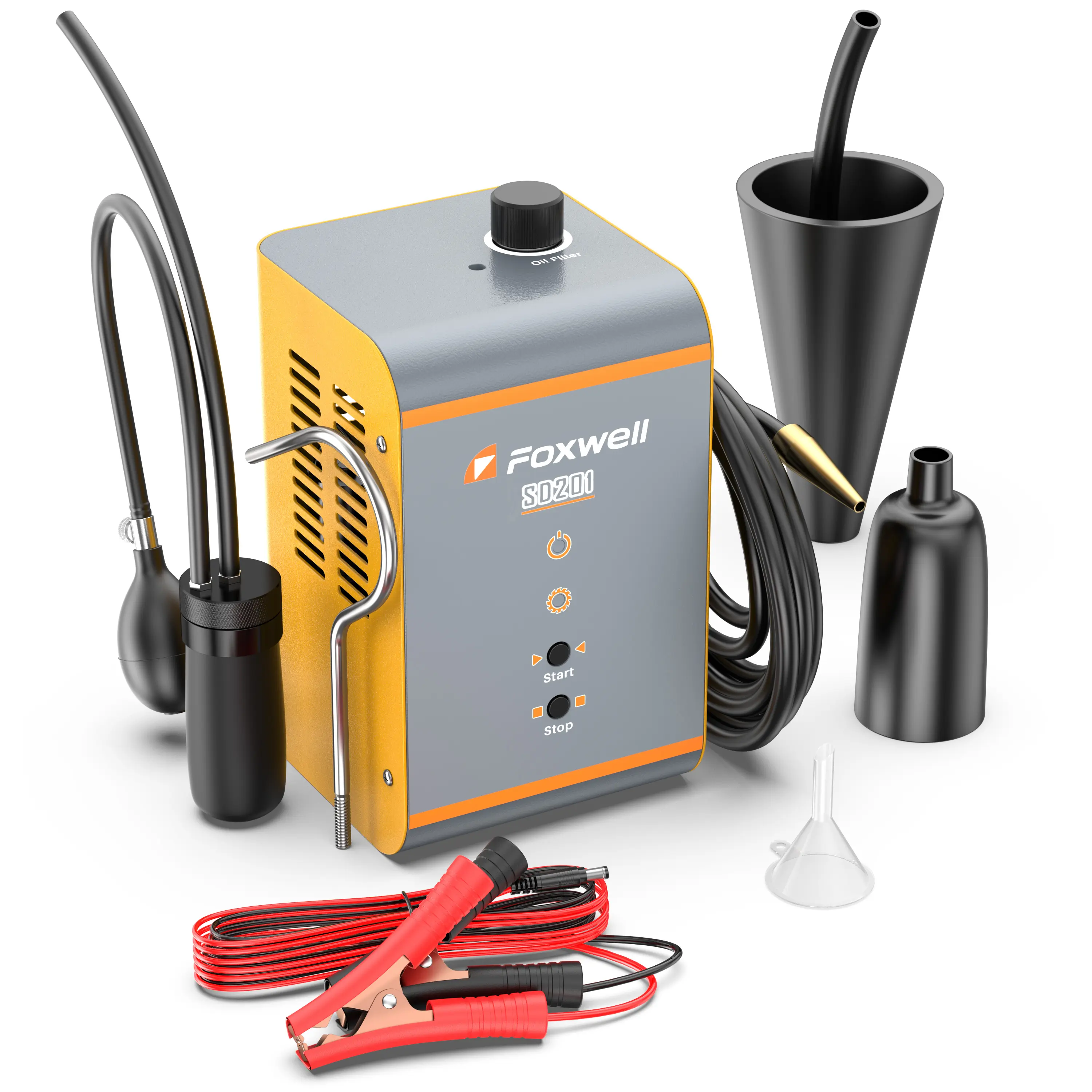 FOXWELL SD201 Portable Automotive Smoke Machine - 0.8-1.2 Bar Automotive Maintenance Tool with VFD Temp Control, 2-in-1 Flexible Design, Exclusive Operating Tech, 24/7 Support for Cars/Motorcycles (Smoke Oil Not Included)