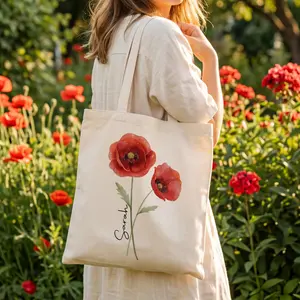 [Add note name] Custom Birth Flower Gift,  Personalized Canvas Tote Bag, Best Friend Gift  BridesmaidGift, Birthday Gift for Mom, Birth Flower Tote Bag
