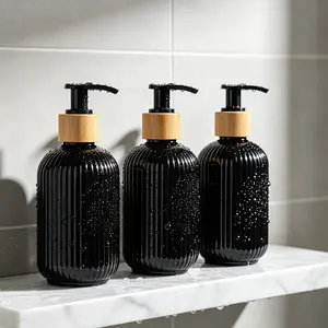 3pcs Refillable Empty Pump Dispenser Bottle Set, 400ml 13.5oz Shampoo and Conditioner Bottles for Shower, Waterproof Labels Lotion Soap Dispenser for Bathroom Guest House, BPA-Free Clear Plastic Liquid Container with Durable Pump for Kitchen Spa