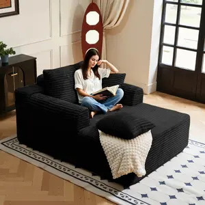 Boneless Chaise Lounge Sofa Bed with Soft Corduroy Fabric, Deep Cushion Design & Cloud Handrails – Works for Living Rooms, Bedrooms, Game Rooms, Study Rooms