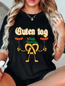 100% Cotton Oktoberfest Guten Tag Pretzel German Costume Men Women T-Shirt