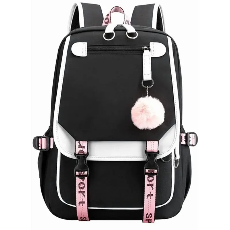 Quilted Unisex School Backpack for Students, 21L Waterproof Nylon Casual Daypack with USB Charging Port, First Day of School, Usb Port, Cute