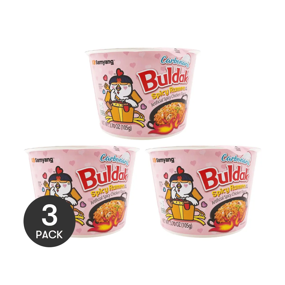 SAMYANG Buldak Creamy Cheese Spicy Noodles - 3 Pack, 105g Each, Pink Flavor, Instant Korean Ramen
