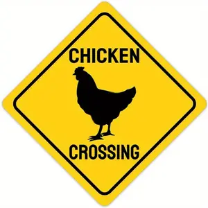 Durable Metal Sign Chicken Crossing Road, 8x8 Inch Farm Garden Outdoor Wall Decor, Rustic Style Decoration Yard Sign