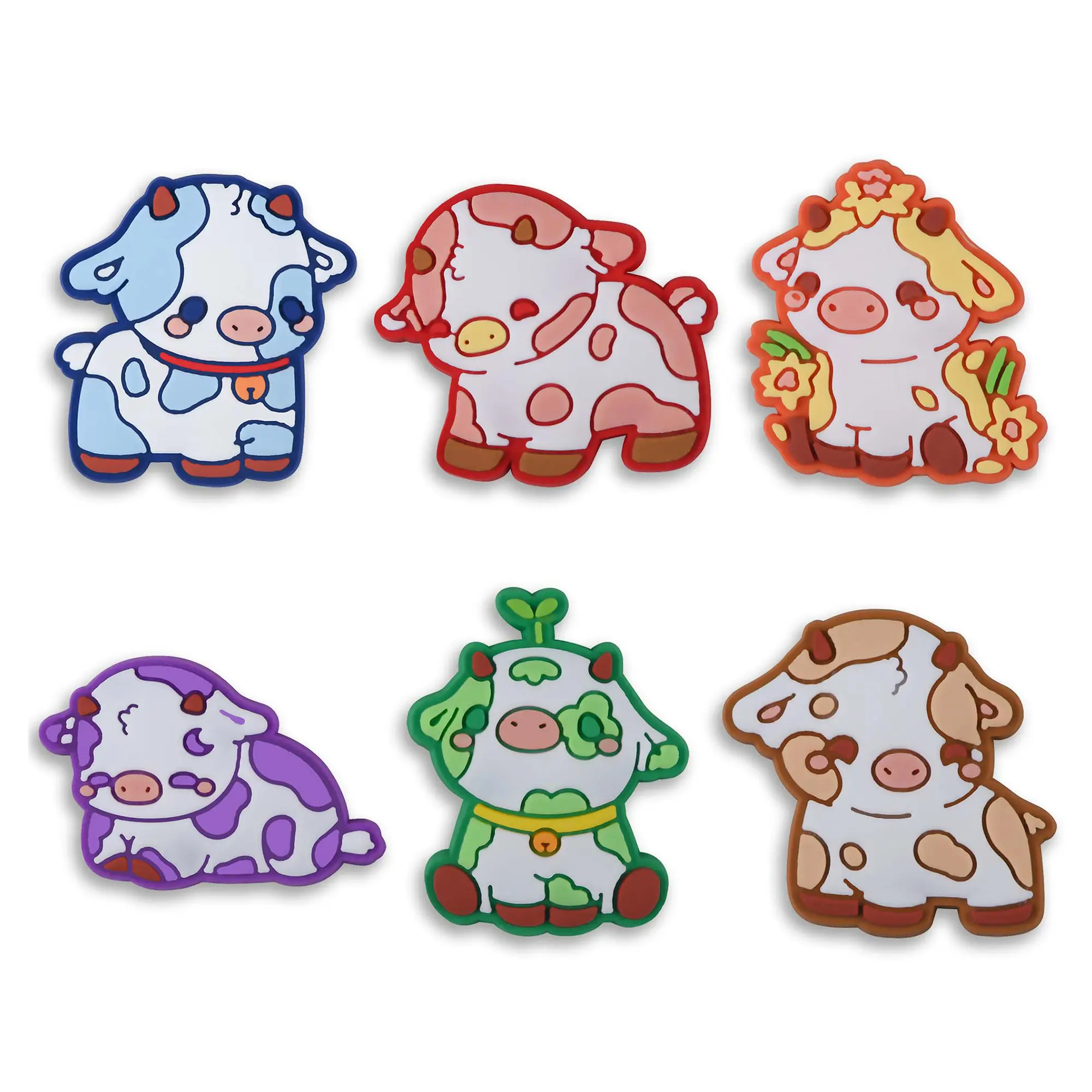 Animal Cow Croc Charms 6PCS PVC Clog Pins Accessories Party Favors Birthday Gifts Holidays Decoration for Boys Women Girls