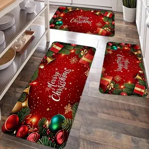 2/3pcs Santa Claus Kitchen Carpet Set, Christmas Indoor Floor Mat Suitable for Winter Decoration Kitchen Carpet and Floor Mat Seasonal Kitchen Floor Mat Anti Fatigue Standing Mat Suitable for Sink Pet Room Laundry Room, Home Decor Rugs