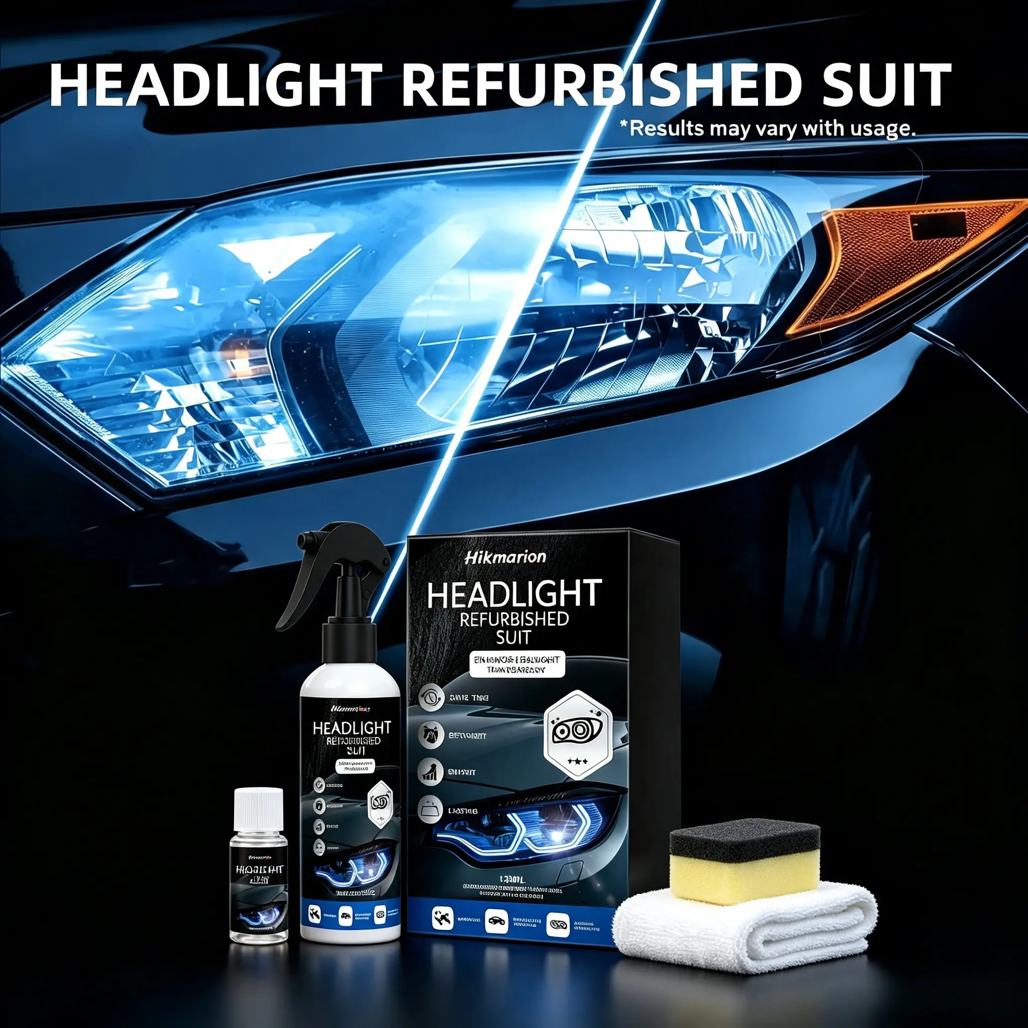 Hikmarion Car Headlight Restoration Kit, Headlight Cleaner & Polish Tool for Automotive Paint & Window Repair, Removes Oxidation & Yellowing, Brightens Lenses