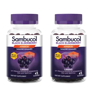 Sambucol Black Elderberry Advanced Immunity Gummies 45 ct (2x) Two Pack - Vitamin C, Zinc for immune support.  Vegan, Plant-Based, Non-GMO, Gluten-Free - The #1 Black Elderberry Brand