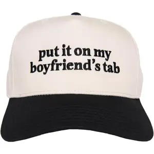 Put It On My Boyfriend’s Tab Vintage Hat – Two-Tone 5 Panel Baseball Cap| Trendy Funny Statement Hat for Women