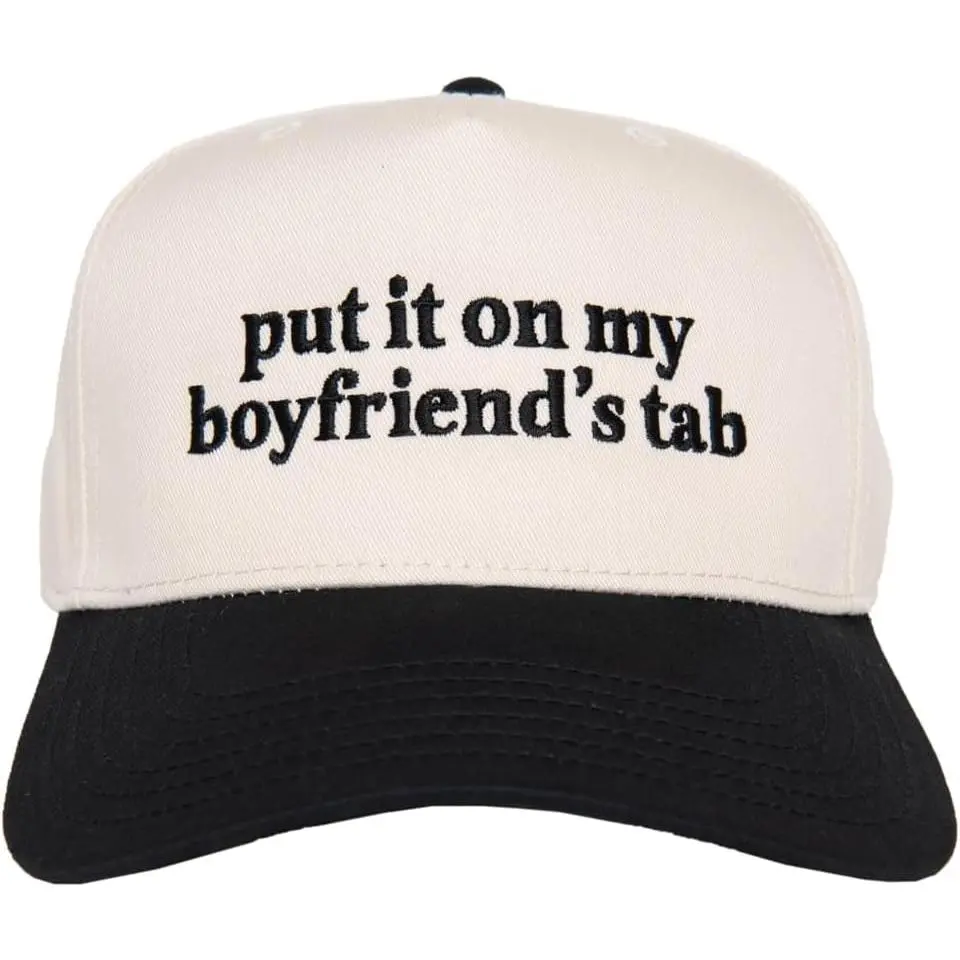 2026 Put It On My Boyfriend's Tab Vintage Hat - Two-Toned 5 Panel Hat for Women - Trendy Vintage Baseball Cap