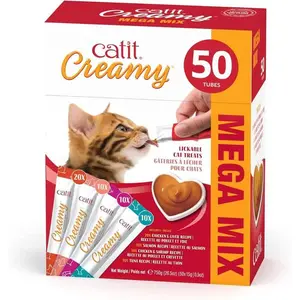 Creamy Lickable Cat Treat – Healthy Variety of Flavors, 50 Pack, Hand-Feed or Serve, Nutrient-Rich Squeeze Tube