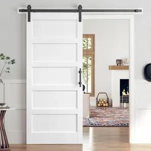 38x84 Inch White 5-Panel Sliding Barn Door Slab with 6.6ft Hardware Kit Included, MDF Wood Panel Covered with Water-Proof Scratch-Proof PVC Surface, Simple DIY Assembly