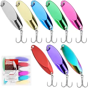 Slant Cut Spoon 8PCS – Metal Fishing Baits with High-Reflective Blades for Bass, Trout, Pike, Walleye – Sharp Treble Hooks for Freshwater & Saltwater, Long Casting, Lake & River Fishing lure kit fresh water stuff