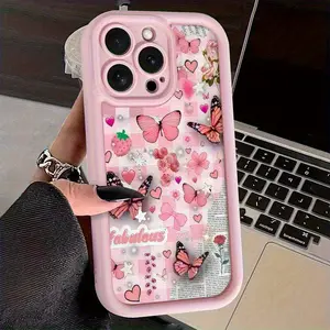 Illustration of a Pink Butterfly for The Entire Phone Cases, Including Soft Cases for  iPhone 16 15 14 13 12 promax plus Cover Protective