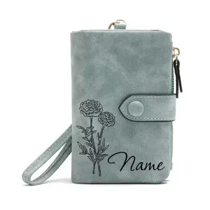 Personalized Floral Wrist Wallet for Women, Custom Engraved, Detachable Strap, Handbag Gift for Mom, Girlfriend, Mother's Day