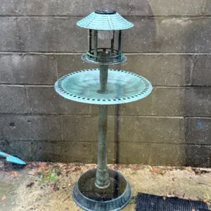 COSTWAY Outdoor Bird Bath, 42’’ Solar Lighted Pedestal Birdbaths with Birds Feeder ,20’’ Water Bowl, Flower Planters and 3 Stakes, Attract Birds Antique Bird Bath for Outside Garden, Yard