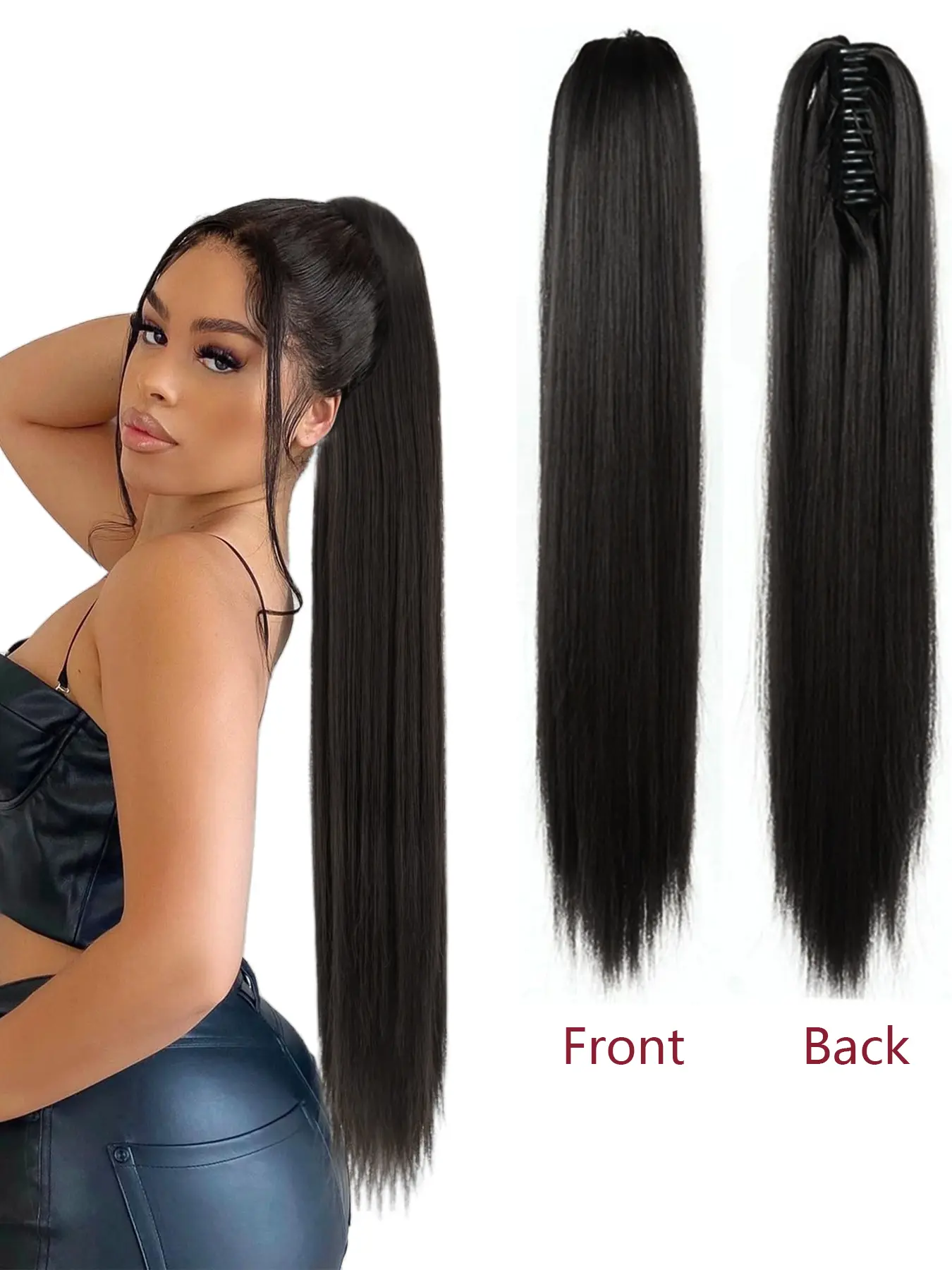 26 Inch Long Straight Ponytail Hairpiece, Claw Clip Synthetic Hair Extension, Heat-Resistant Ponytail for Daily Use and Parties, Straight Hair Ponytail, Claw Clip Hair Extensions, Natural Look Synthetic Hairpiece for Women