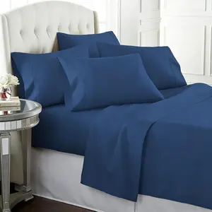 6 count Bed Sheet Set for Teens, Full// Hotel  Sheets with 4 Pillowcases, Lightweight Brushed Microfiber Deep Pockets, Breathable Cooling Bedding Sets (Navy, )