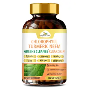 Organic Veda Chlorophyll Turmeric Neem Clear Skin Supplement - Greens Cleanse for Face Acne, Zinc with Copper Women Beauty Supplement - Chlorophyll Pills for Gut & Liver Cleansing, 60 capsules