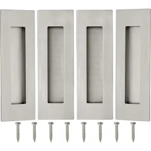 6 Inch Recessed Finger Flush Pulls for Barn Pocket Door, Closet Sliding Door Handle, Brushed Stainless Steel Rectangular Door Pulls Hardware (4 Pack)