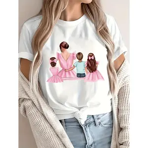 Mom of Three Children Family Love TShirt Motherhood Blessed Mama Shirt Cute Kids Gift for Mom Mothers Day Present Womens Family Portrait Graphic Tee tb0425