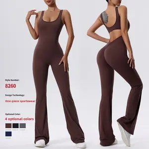 European and American yoga onesie running bra fitness suit with chest pad sports onesie tights wide leg trousers