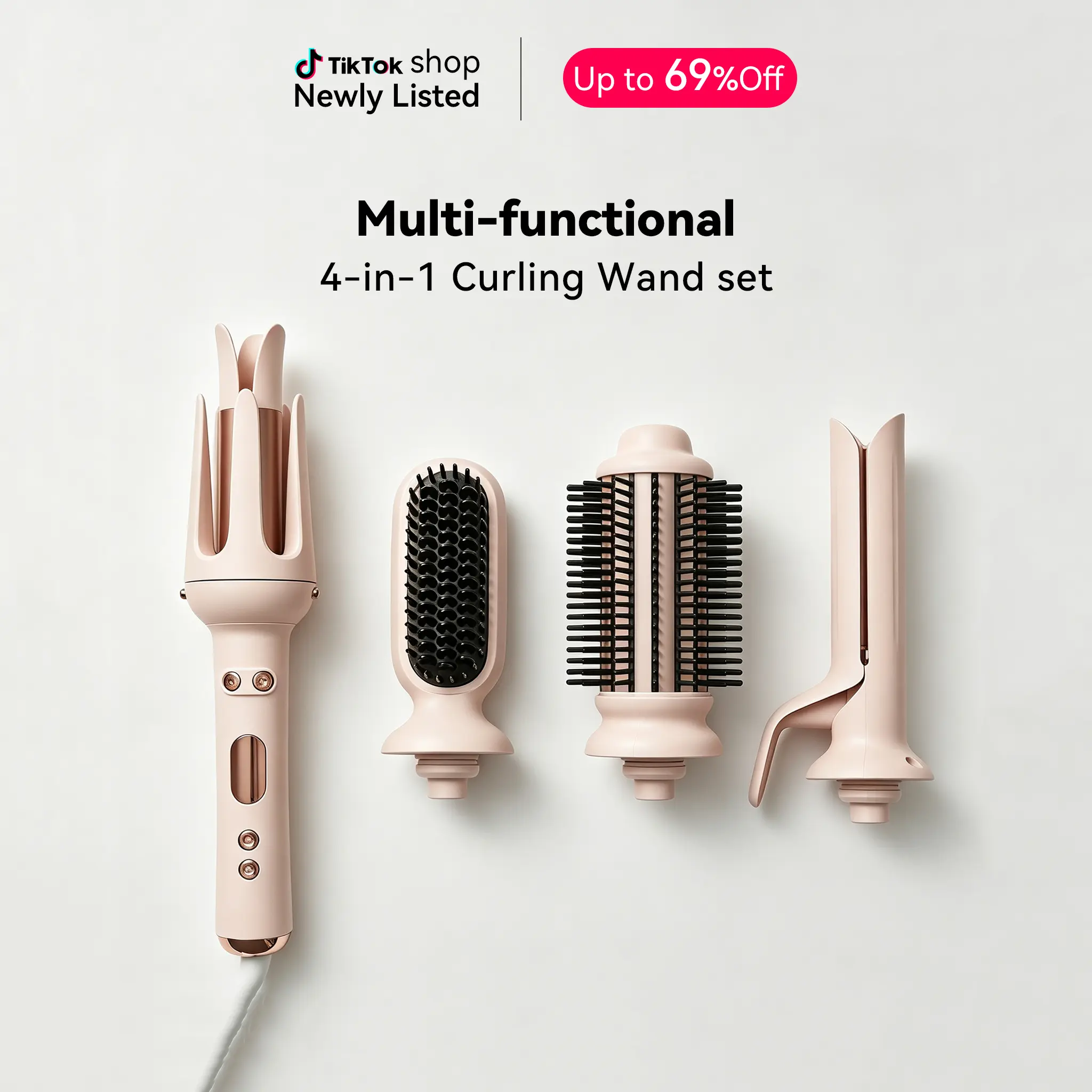 Sohochic 4-in-1 Multi-Function Hair Styler Set, Auto-Rotates Heated Curler with Ceramic Barrel, Anti-Scald, Fast Heating, Negative Ion Smooth Styling Tool for All Hair Types