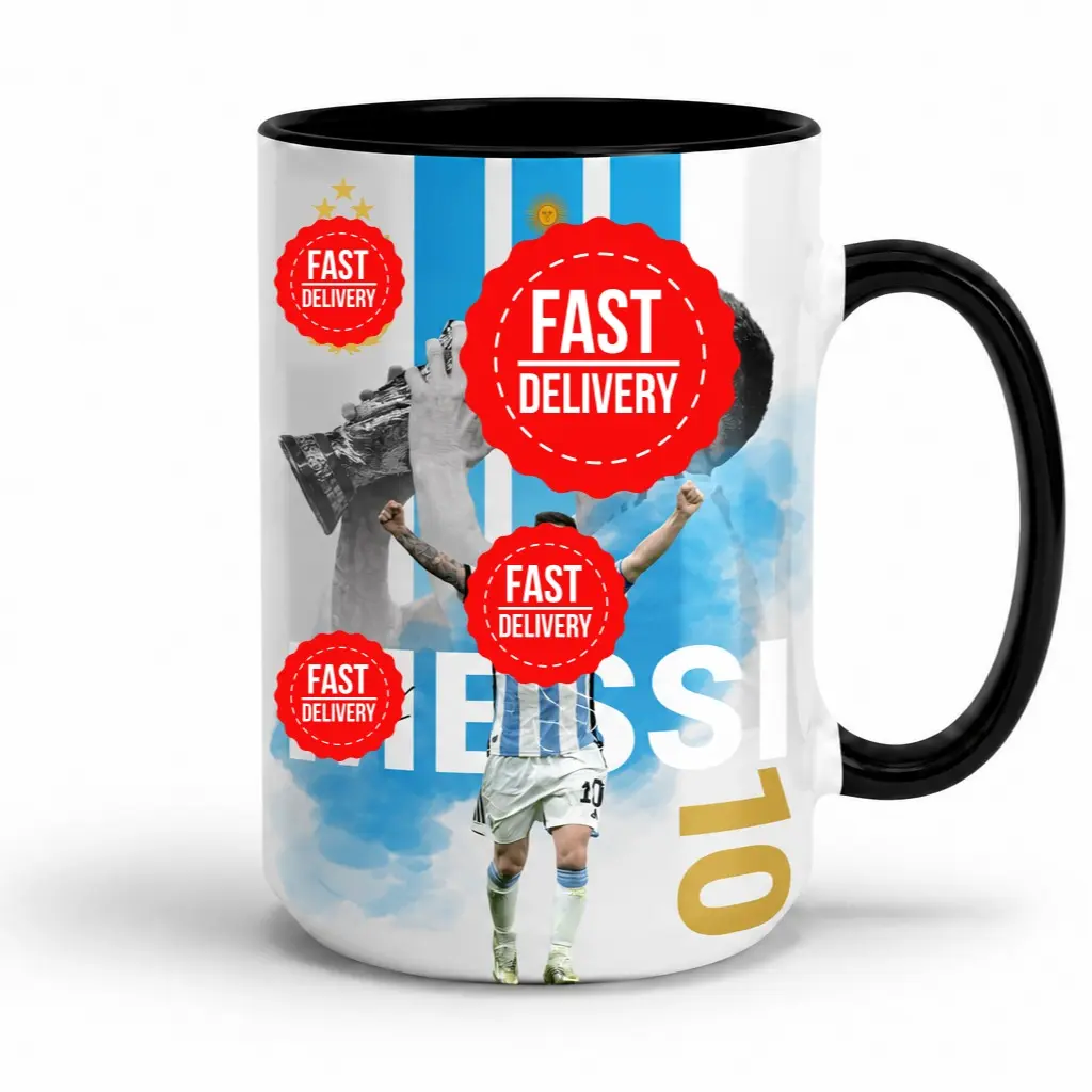 Argentina Soccer Legend Accent Mug 11oz 15oz, Blue White Football Fan Coffee Mug, Double Sided Ceramic Cup, Gift for Soccer Lovers