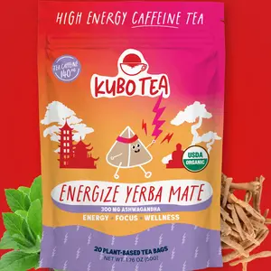 Kubo Tea: Organic Energize Yerba Mate Tea | High Caffeine Tea (140 mg) | Healthy Coffee Substitute | Clean Energy Beverage| 20 Ct | Compostable Packaging
