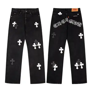 Men's Gothic Cross Baggy Jeans - Y2K Streetwear Denim Pants