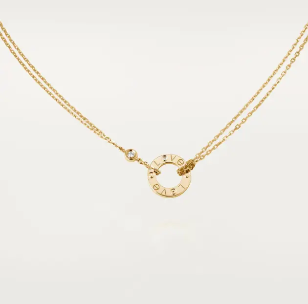 Pre-owned Cartier LOVE Pendant Necklace 2 dia, 18k Yellow Gold, Double Chain