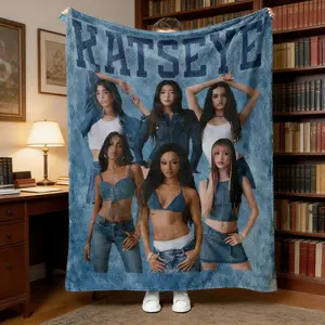 KATSEYE Denim Fashion Throw  - Soft Flannel with Trendy Style.Warm & Lightweight for Bed, Sofa, Office, Travel.Perfect Gift for Fans. party girlfriend romantic gift comfy living room  multifunctional nap Cow Print Fleece Blanket funny throw blanket